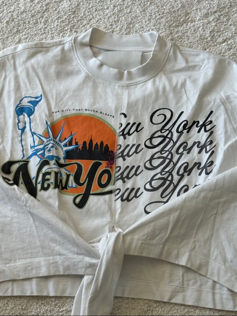 3.1 Phillip Lim We Are NY Graphic Print Crew Neck Wrap Front Tee Sz XS - Picture 10 of 11